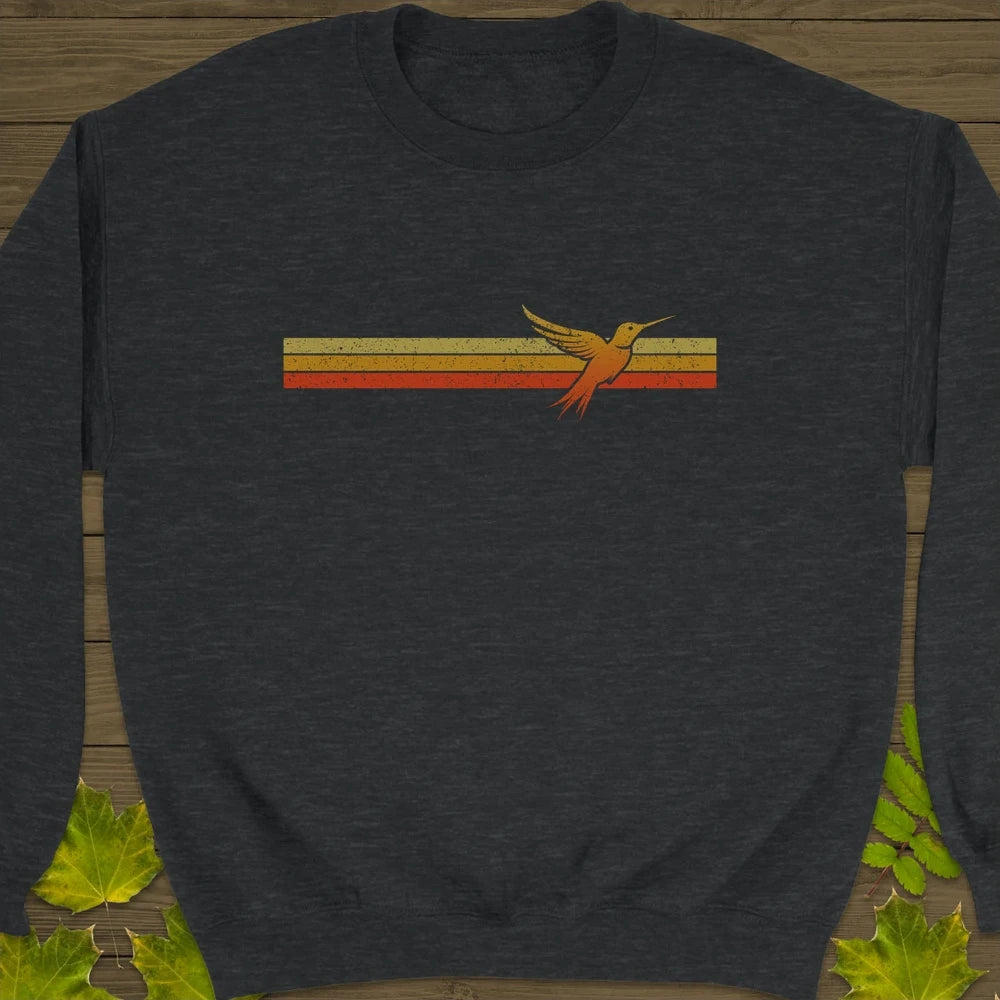 Retro Stripe Hummingbird Crewneck Sweatshirt Dark Heather