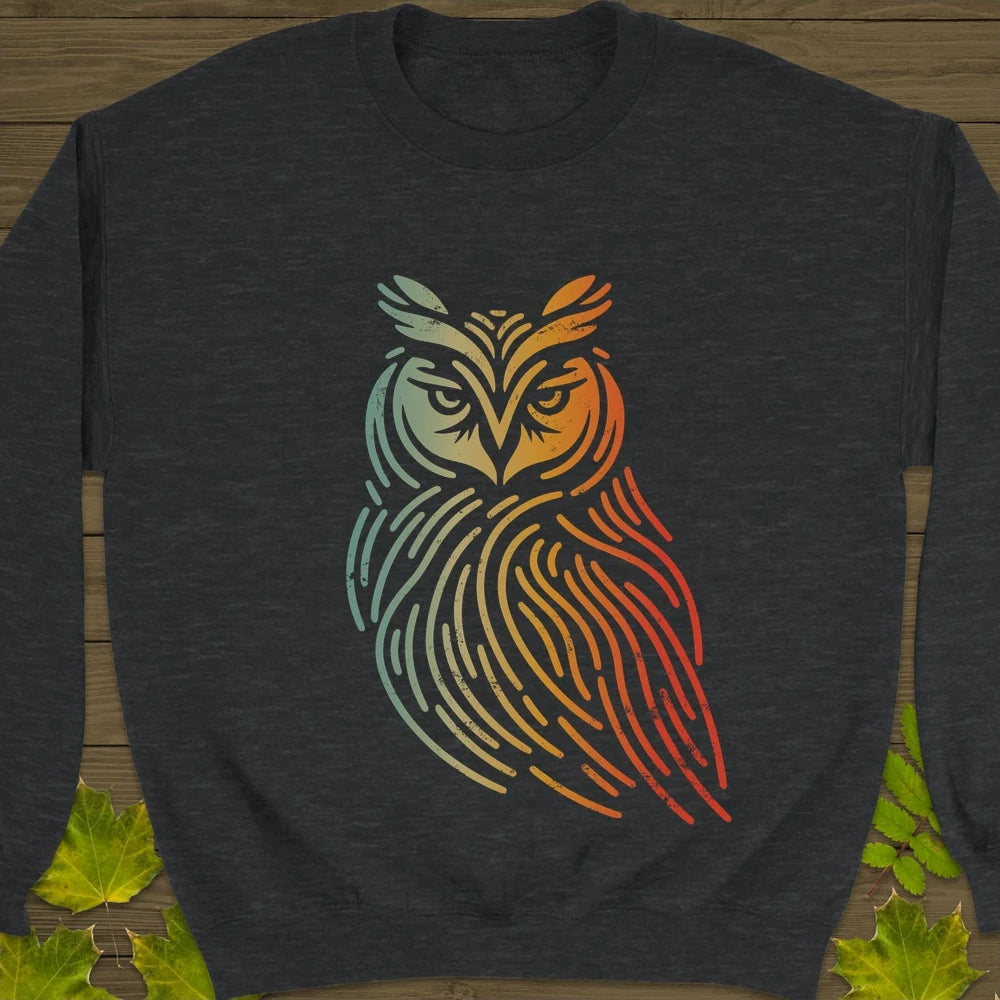 Modern Owl Silhouette Crewneck Sweatshirt Dark Heather