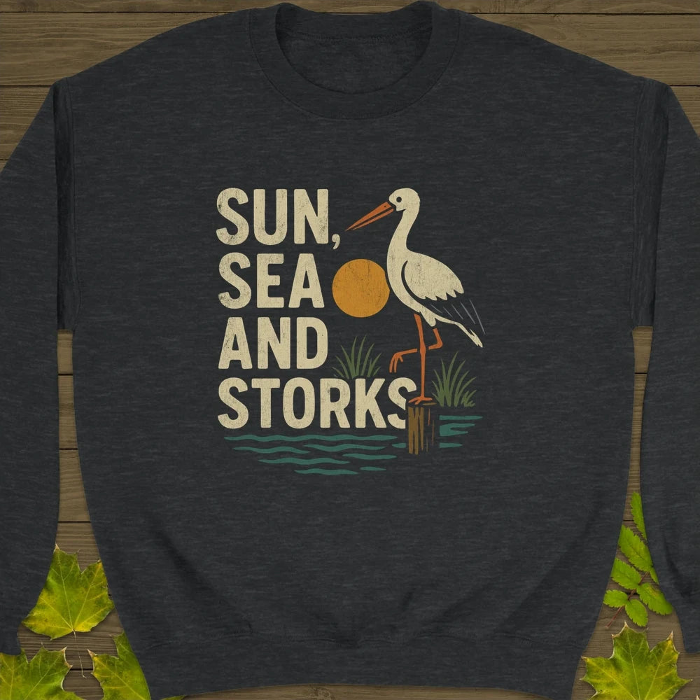 Sun, Sea and Storks Crewneck Sweatshirt Dark Heather