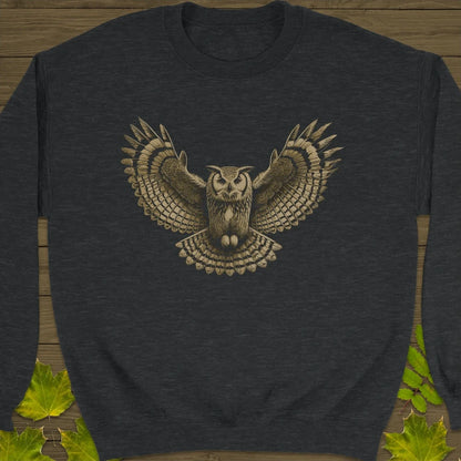 Winged Wisdom Owl Crewneck Sweatshirt Dark Heather