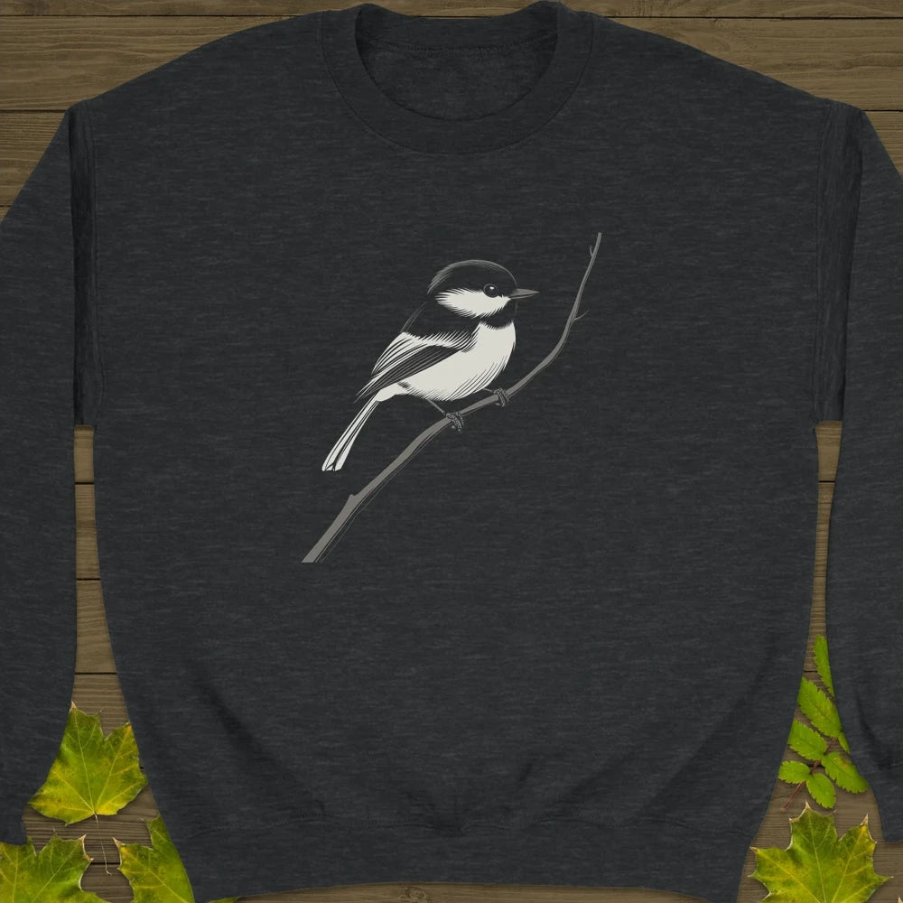 Black-Capped Chickadee Crewneck Sweatshirt Dark Heather