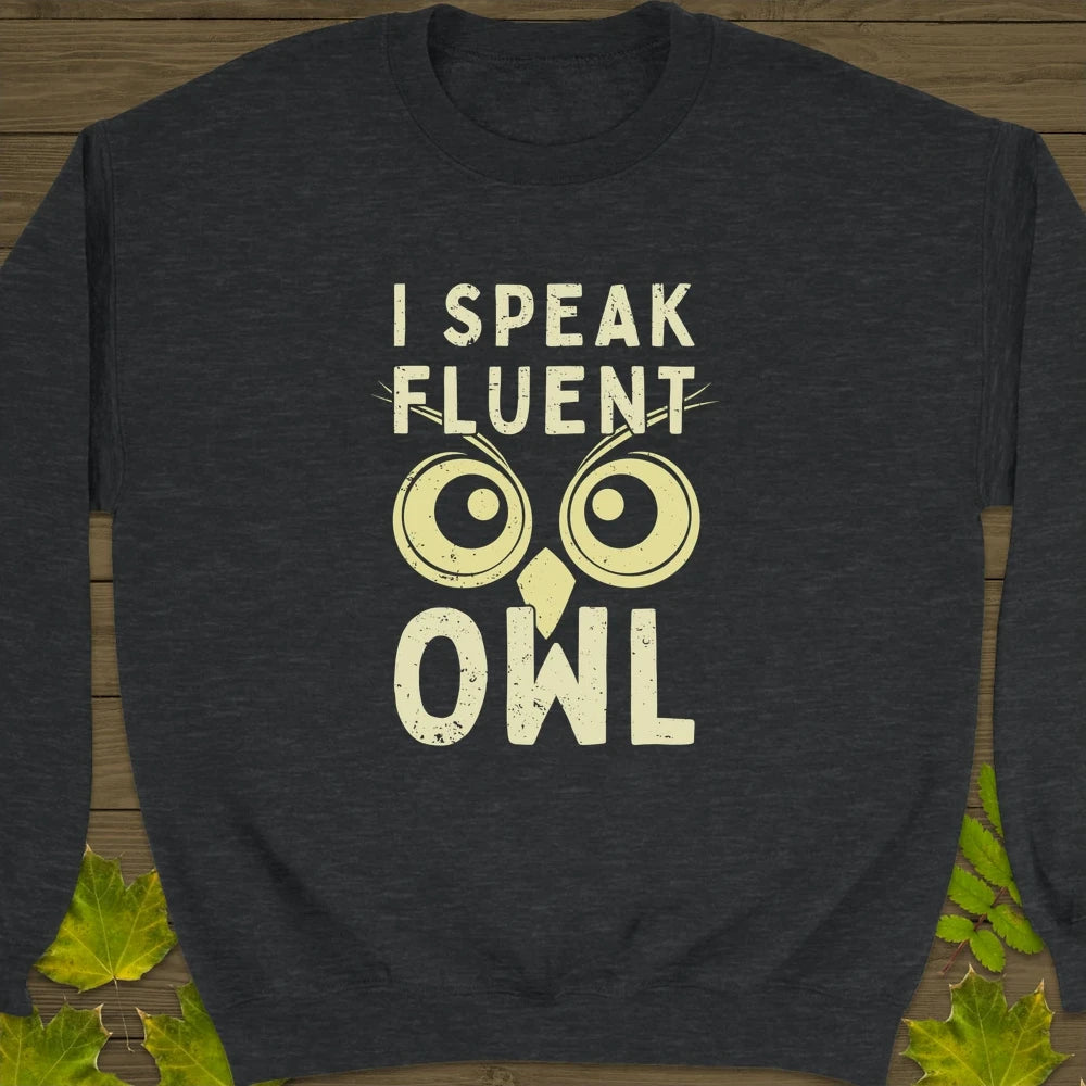 Speak Fluent Owl Crewneck Sweatshirt Dark Heather