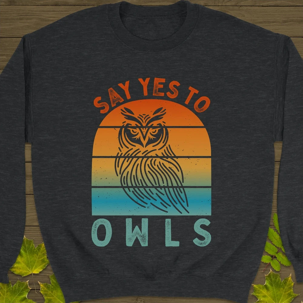 Yes To Owls Crewneck Sweatshirt Dark Heather