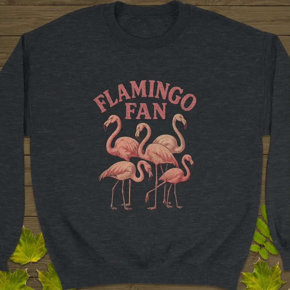Flamingo Fan Crewneck Sweatshirt Dark Heather