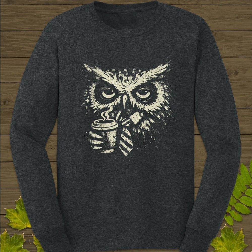 Office Owl Long Sleeve Dark Heather