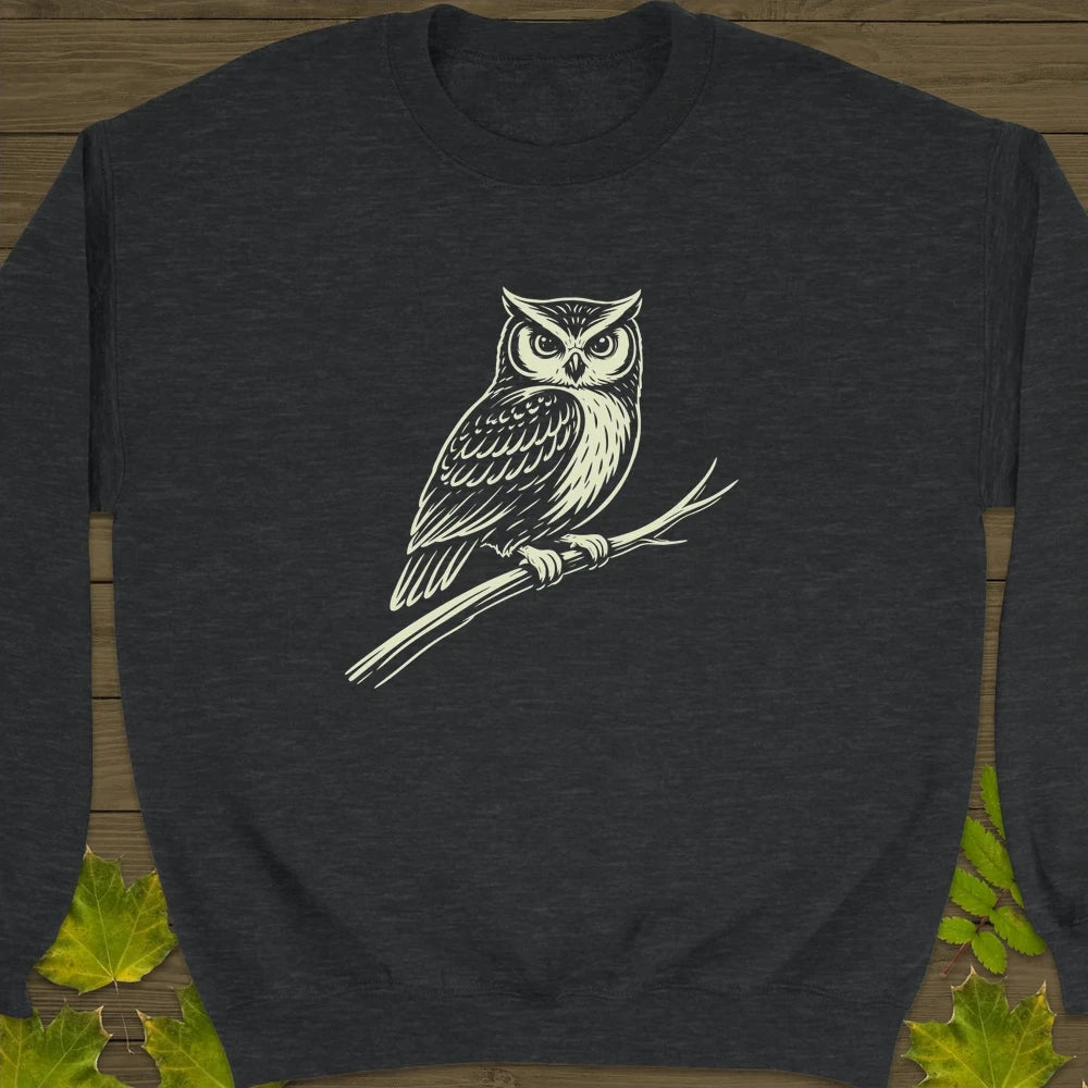 Silent Watcher Owl Sweatshirt Dark Heather