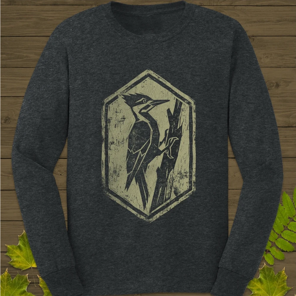 Woodpecker Silhouette Long Sleeve Dark Heather