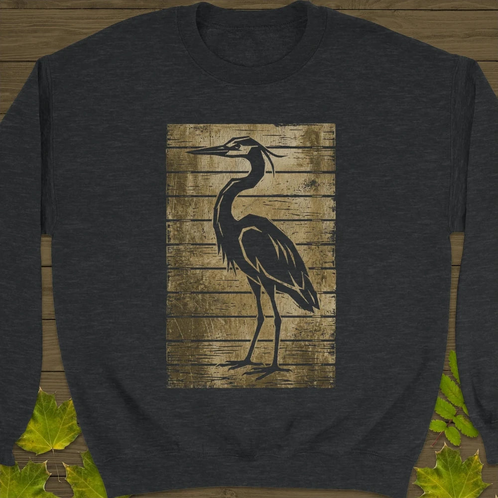 Rustic Heron Silhouette Sweatshirt Dark Heather