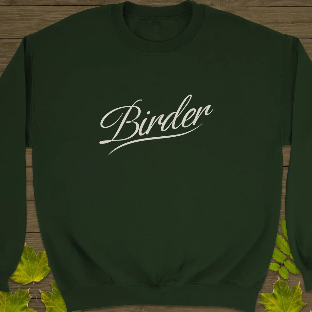 Elegant Birder Script Crewneck Sweatshirt Military Green