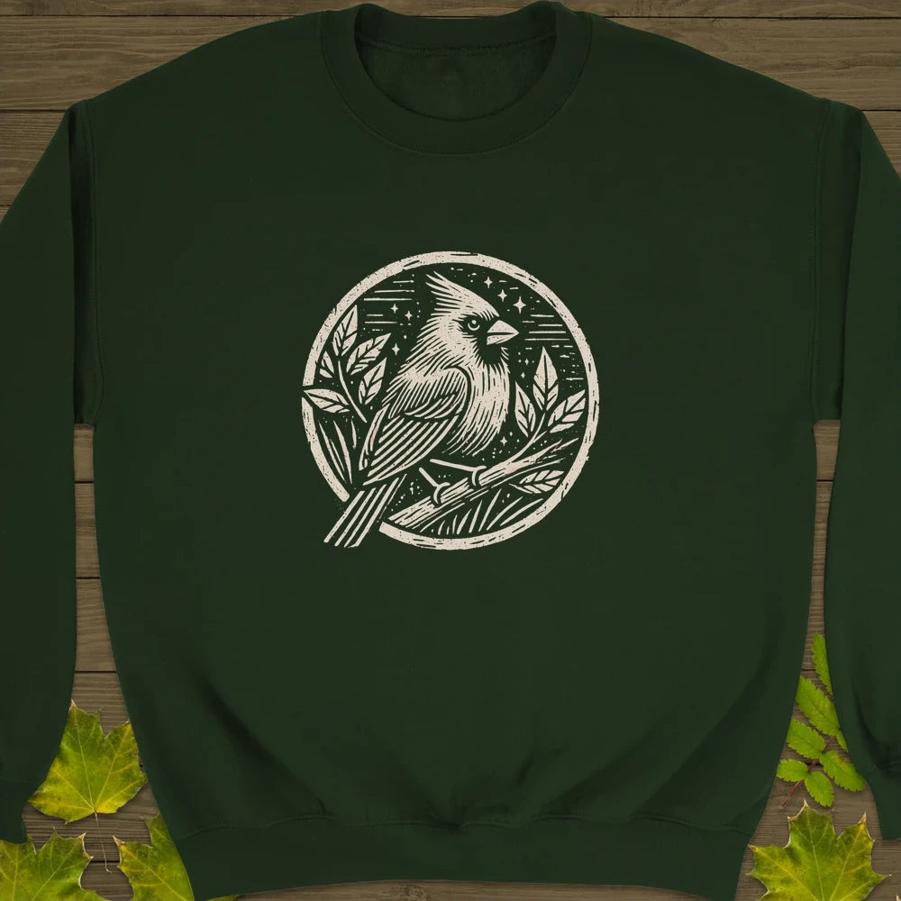 Celestial Cardinal Crewneck Sweatshirt Forest Green