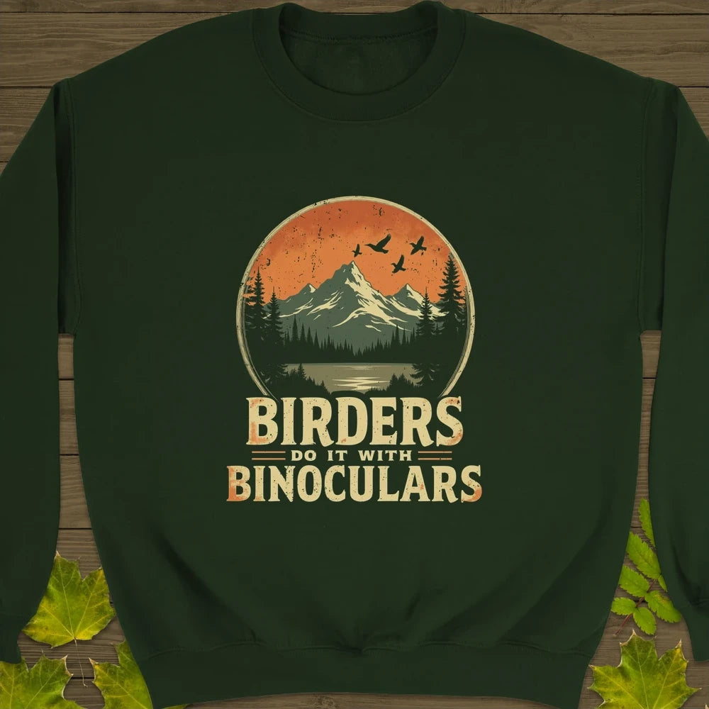 Birders Do It With Binoculars Crewneck Sweatshirt Forest Green