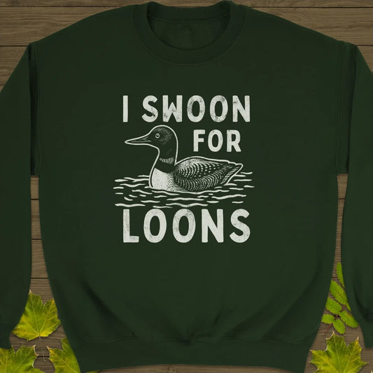 Swoon For Loons Crewneck Sweatshirt Forest Green