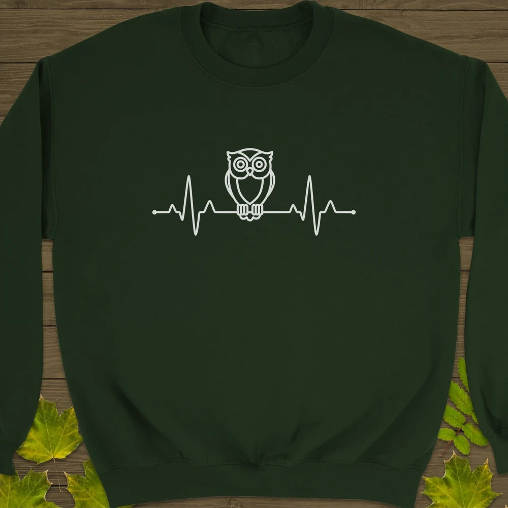 Owl Heartbeat Crewneck Sweatshirt Forest Green