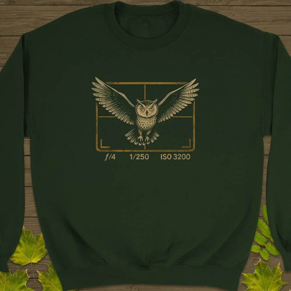 Owl and Camera Frame Crewneck Sweatshirt Forest Green