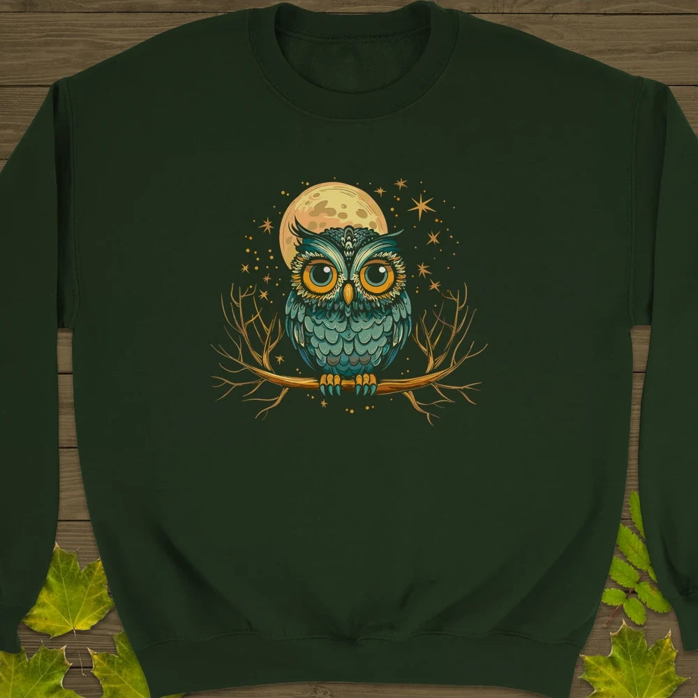 Midnight Mystic Owl Crewneck Sweatshirt Forest Green