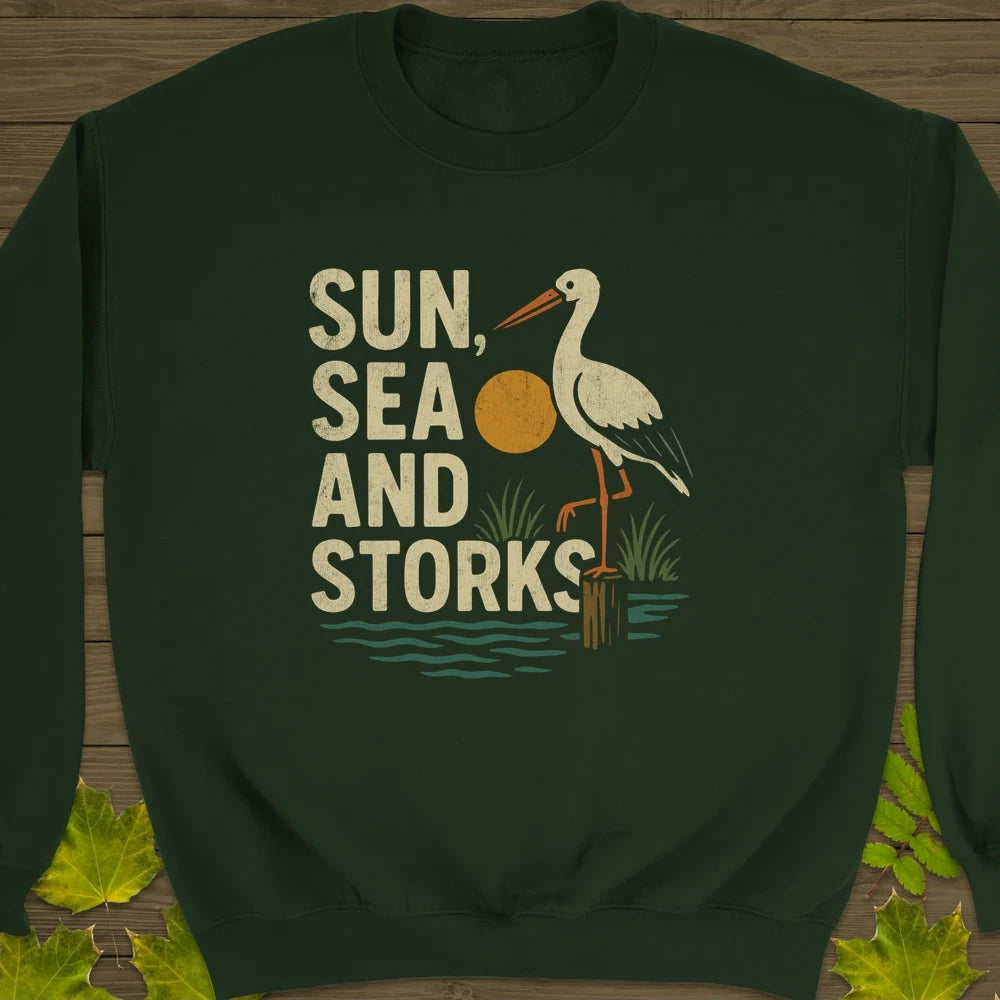 Sun, Sea and Storks Crewneck Sweatshirt Forest Green