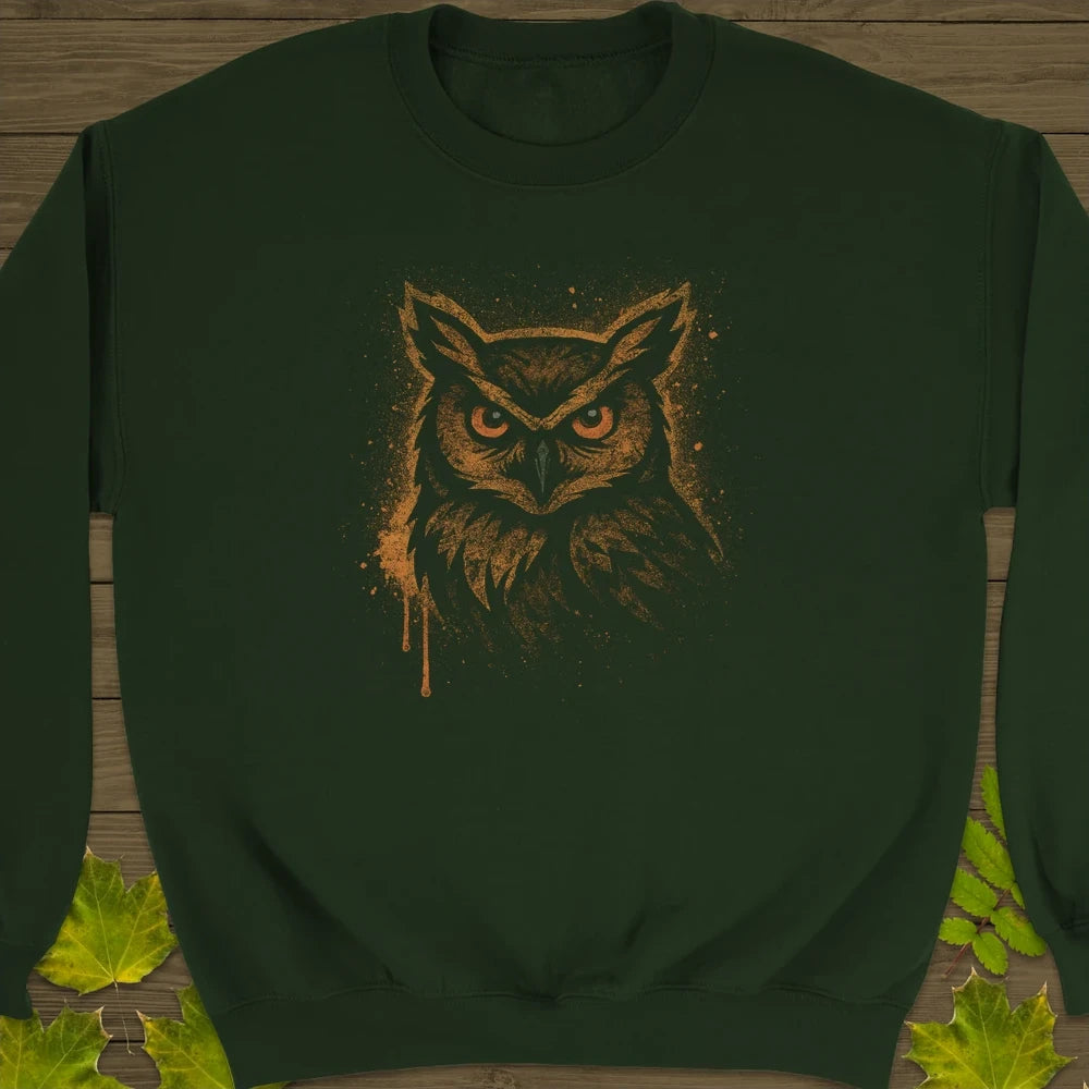 Great Horned Owl Art Crewneck Sweatshirt Forest Green