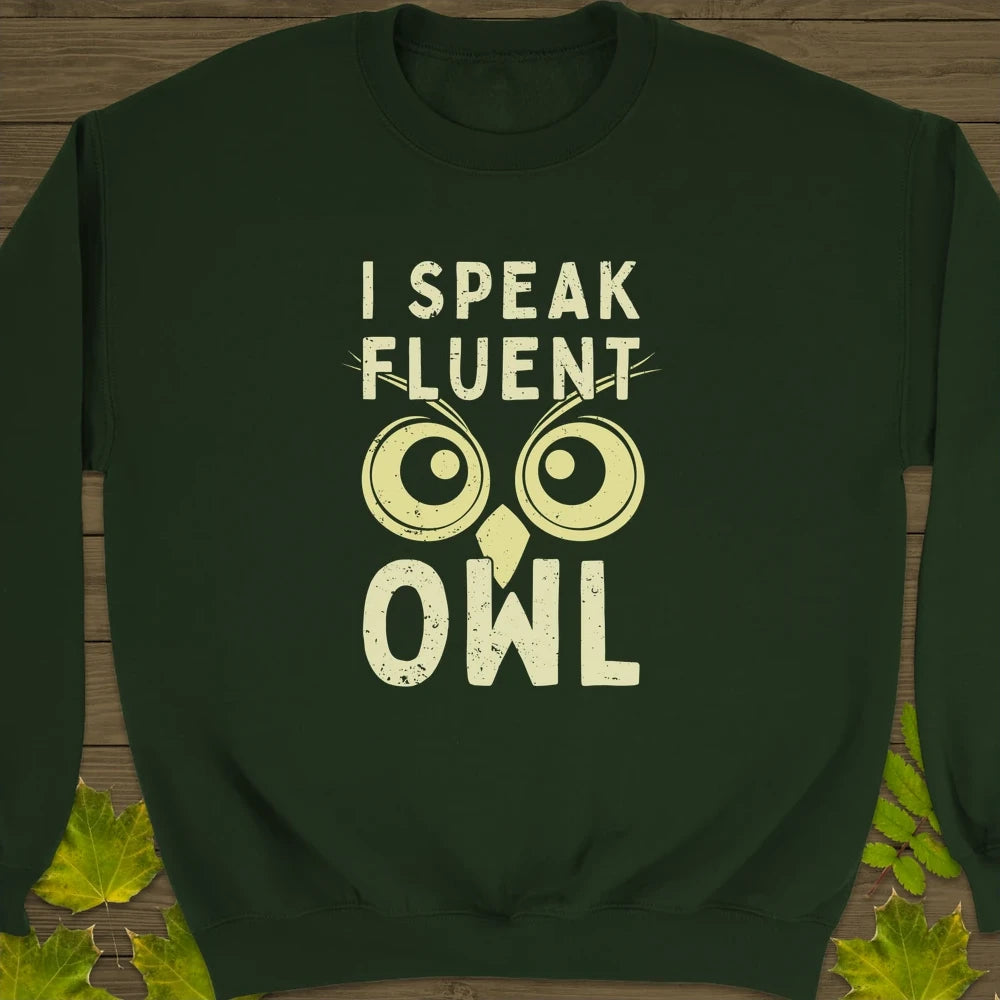 Speak Fluent Owl Crewneck Sweatshirt Forest Green