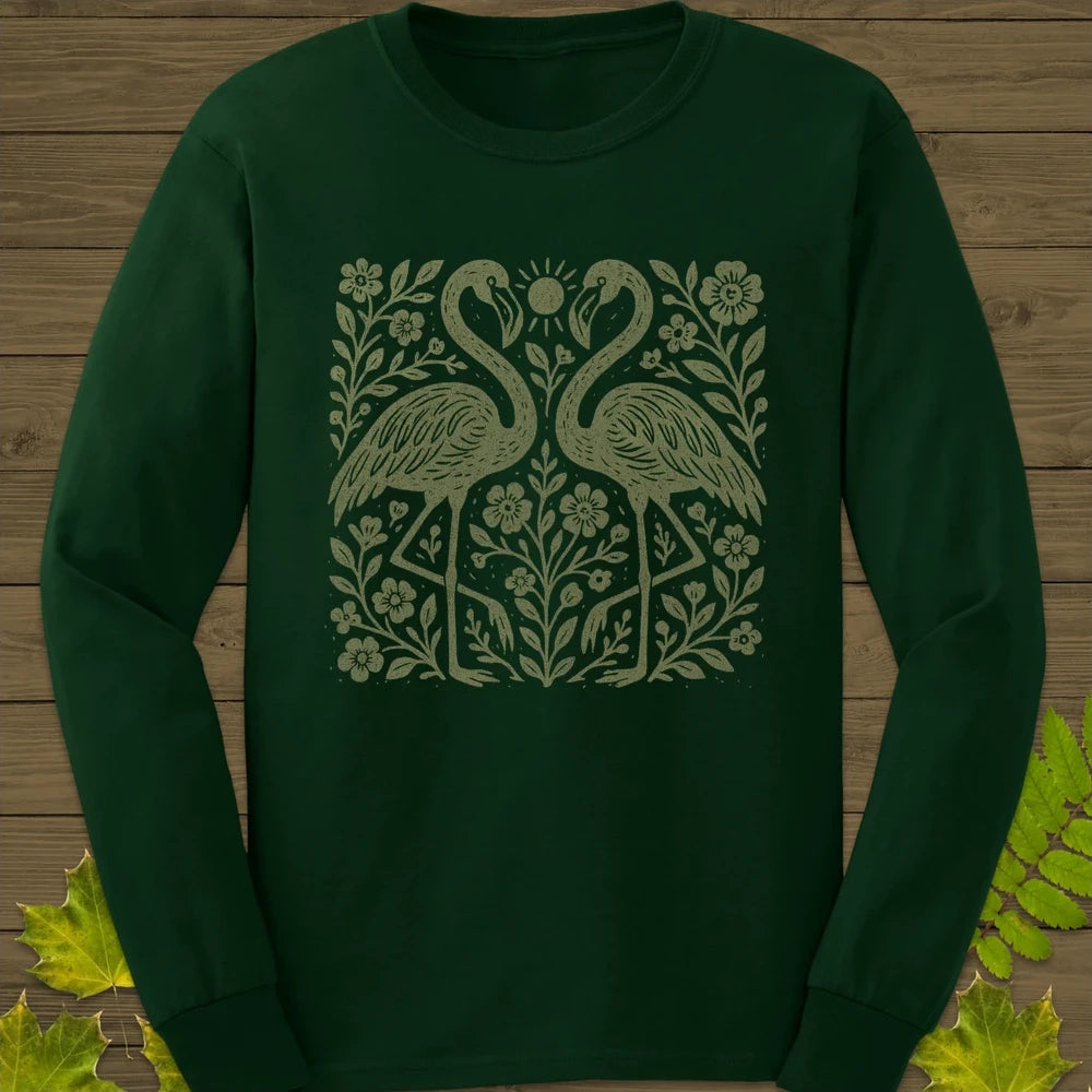 Flamingo Boho Print Long Sleeve Forest Green