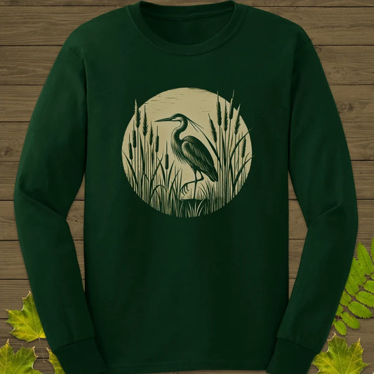 Rustic Wildlife Heron Long Sleeve Forest Green
