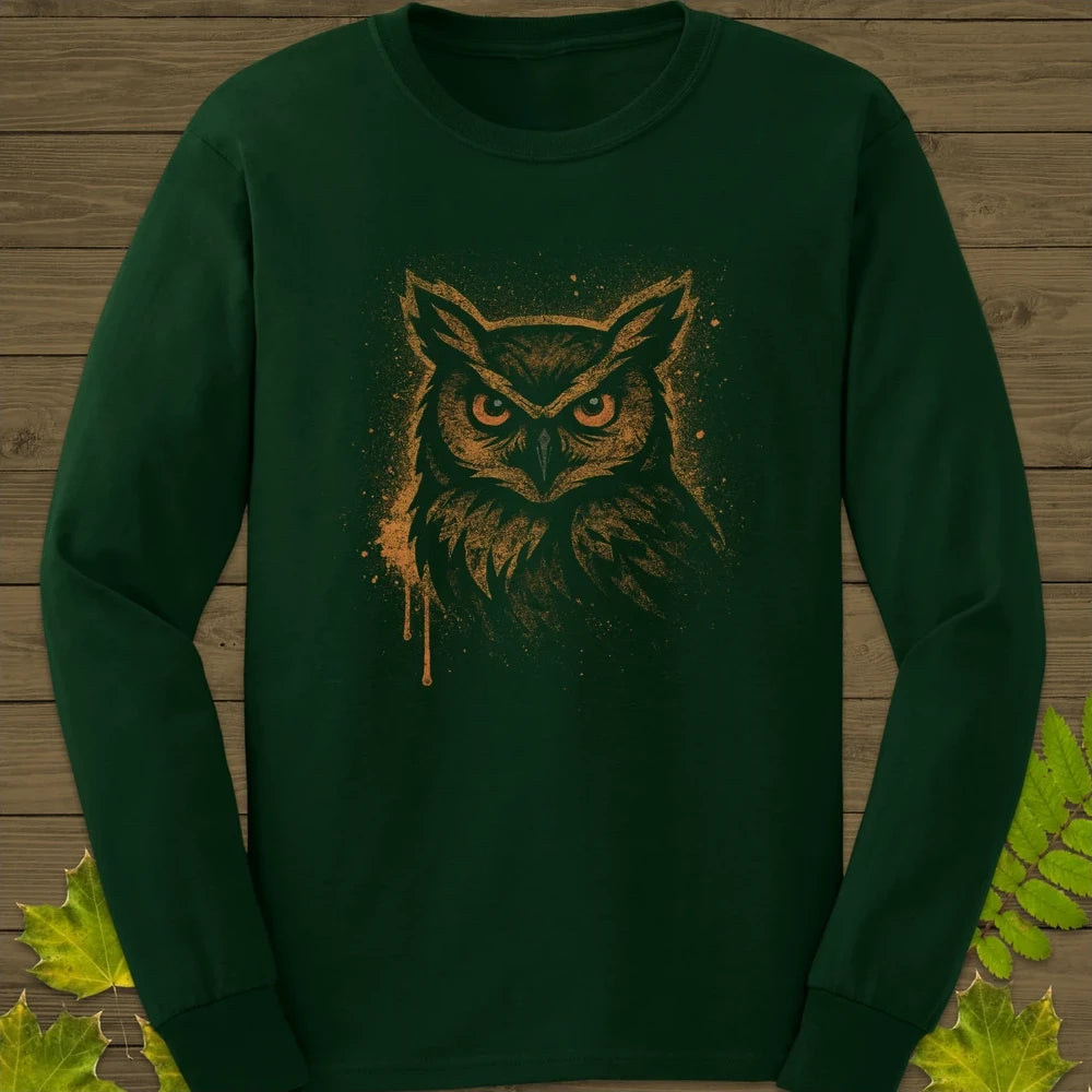 Great Horned Owl Art Long Sleeve Forest Green