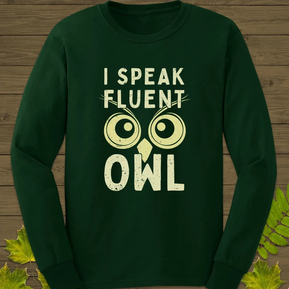 Speak Fluent Owl Long Sleeve Forest Green