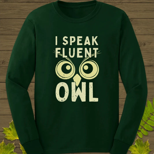 Speak Fluent Owl Long Sleeve Forest Green