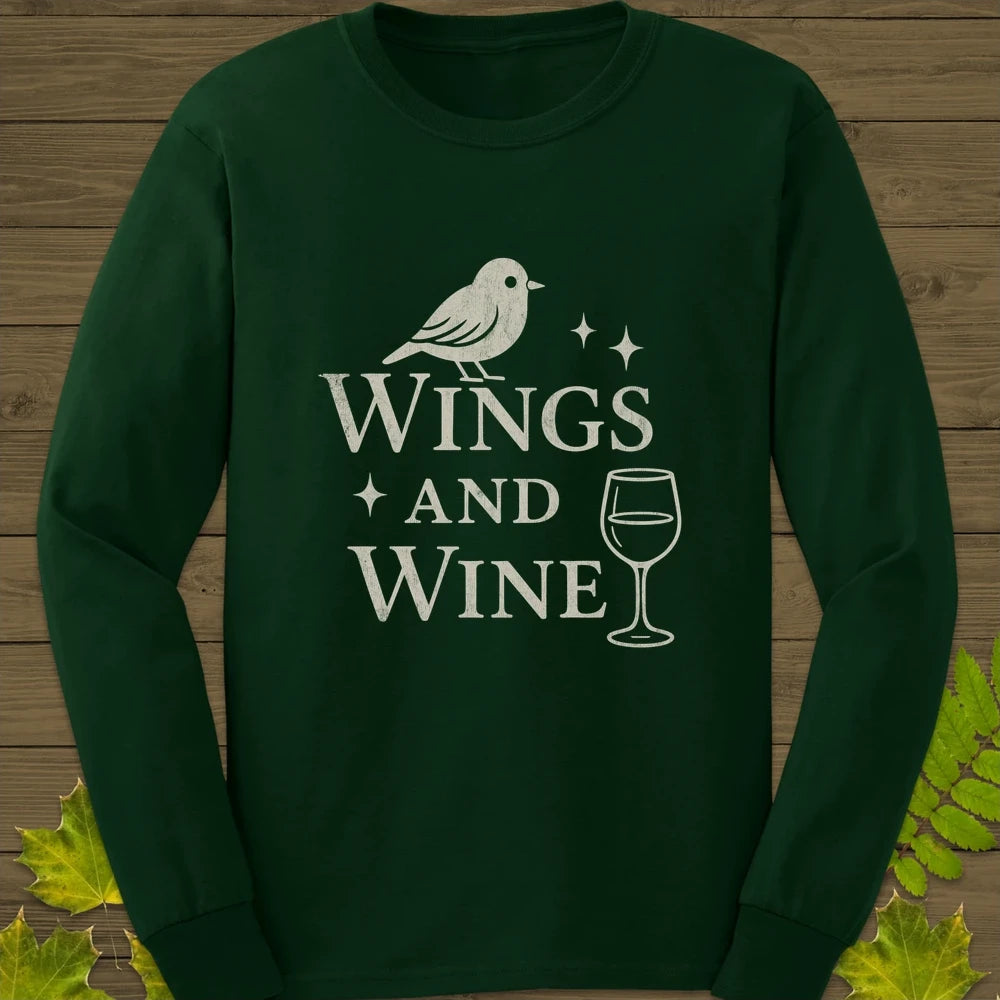 Wings and Wine Long Sleeve Forest Green