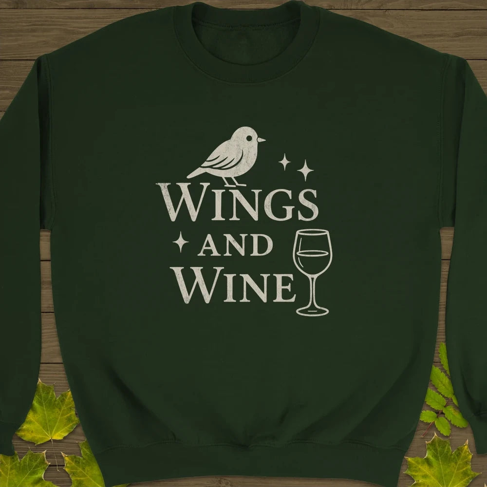 Wings and Wine Crewneck Sweatshirt Forest Green