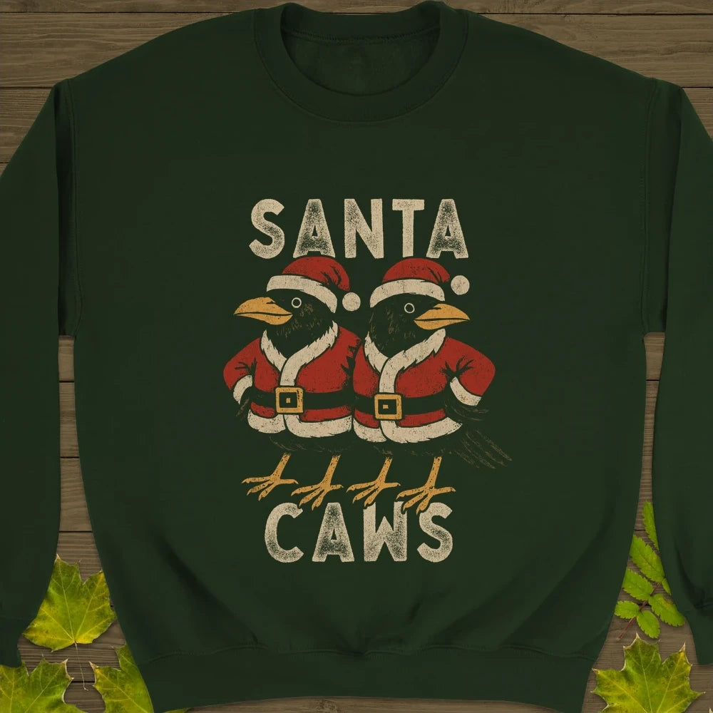 Santa Caws Crewneck Sweatshirt Forest Green