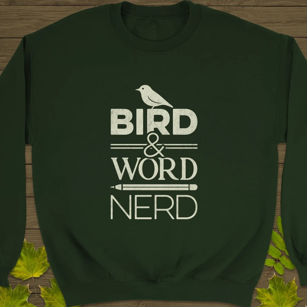 Bird Word Nerd Crewneck Sweatshirt Forest Green