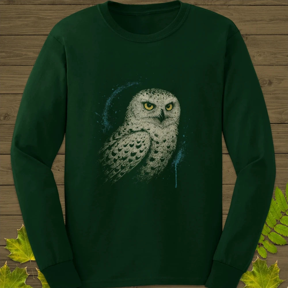 Snowy Owl Art Long Sleeve Forest Green