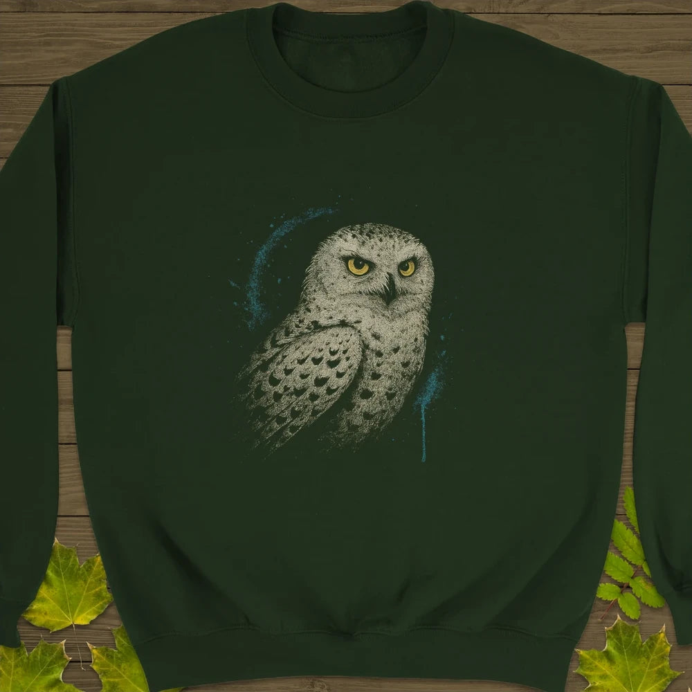 Snowy Owl Art Crewneck Sweatshirt Forest Green