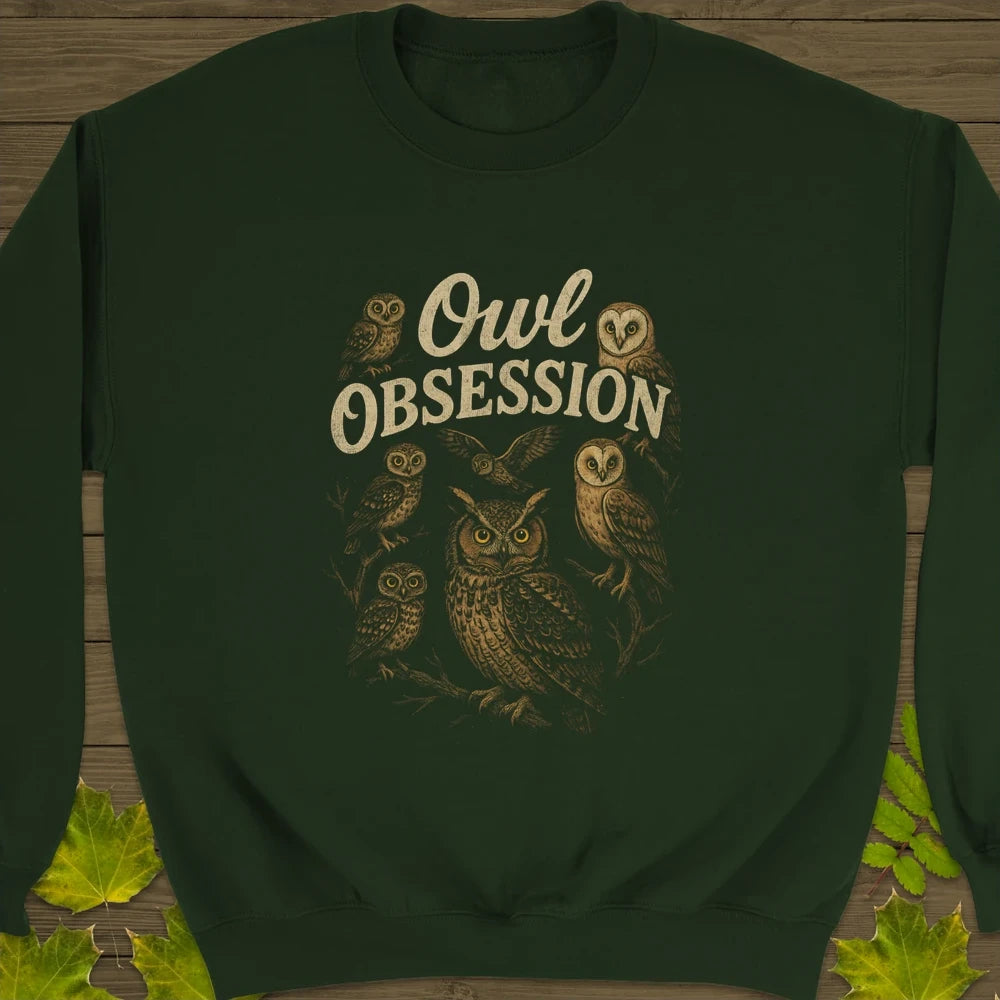 Owl Obsession Crewneck Sweatshirt Forest Green