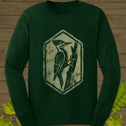 Woodpecker Silhouette Long Sleeve Forest Green