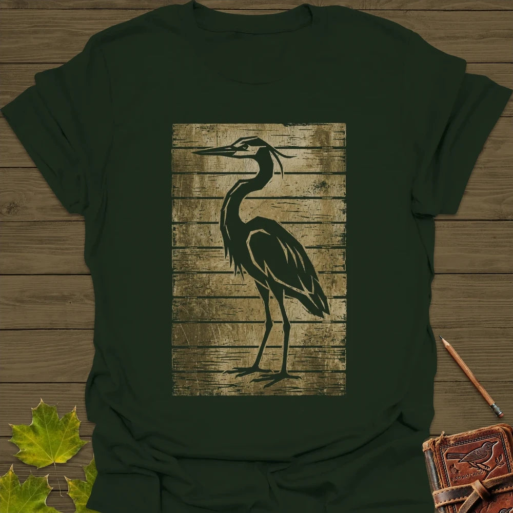 Rustic Heron Silhouette T-Shirt Forest Green