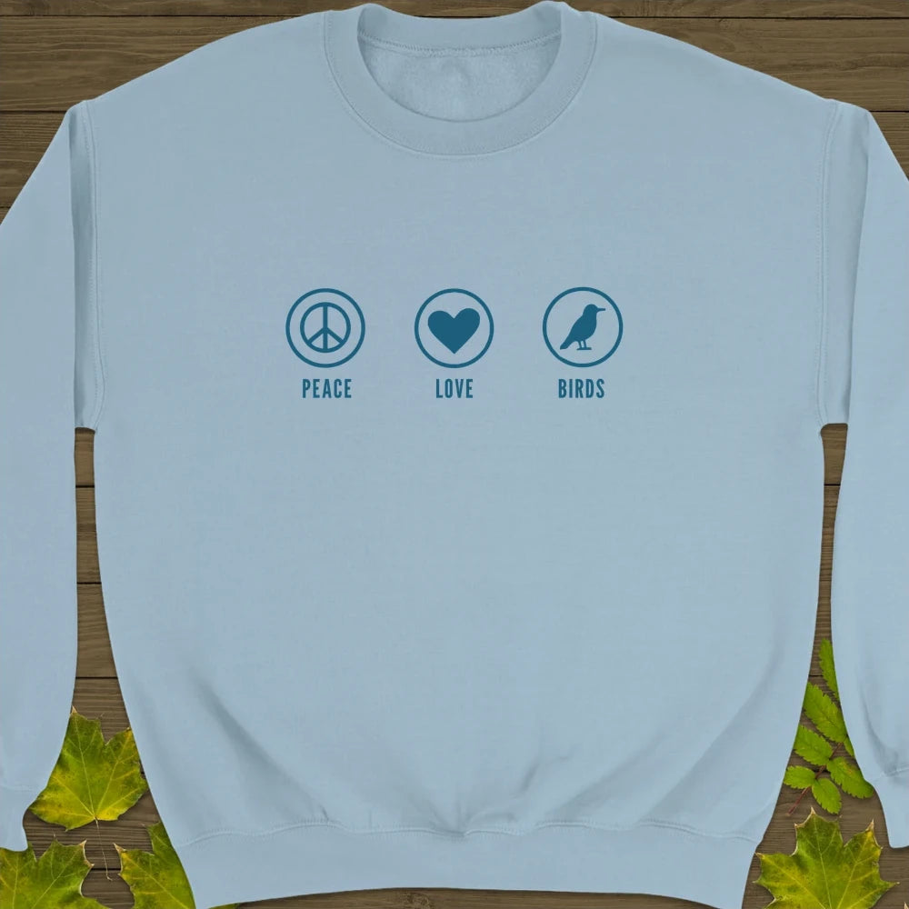 Peace, Love, Birds Crewneck Sweatshirt Light Blue