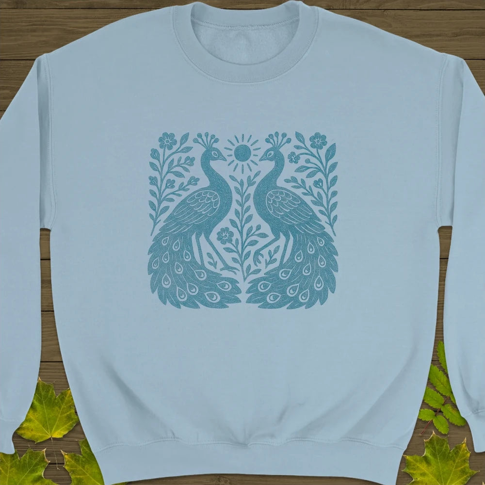 Peacock Vintage Print Sweatshirt Light Blue
