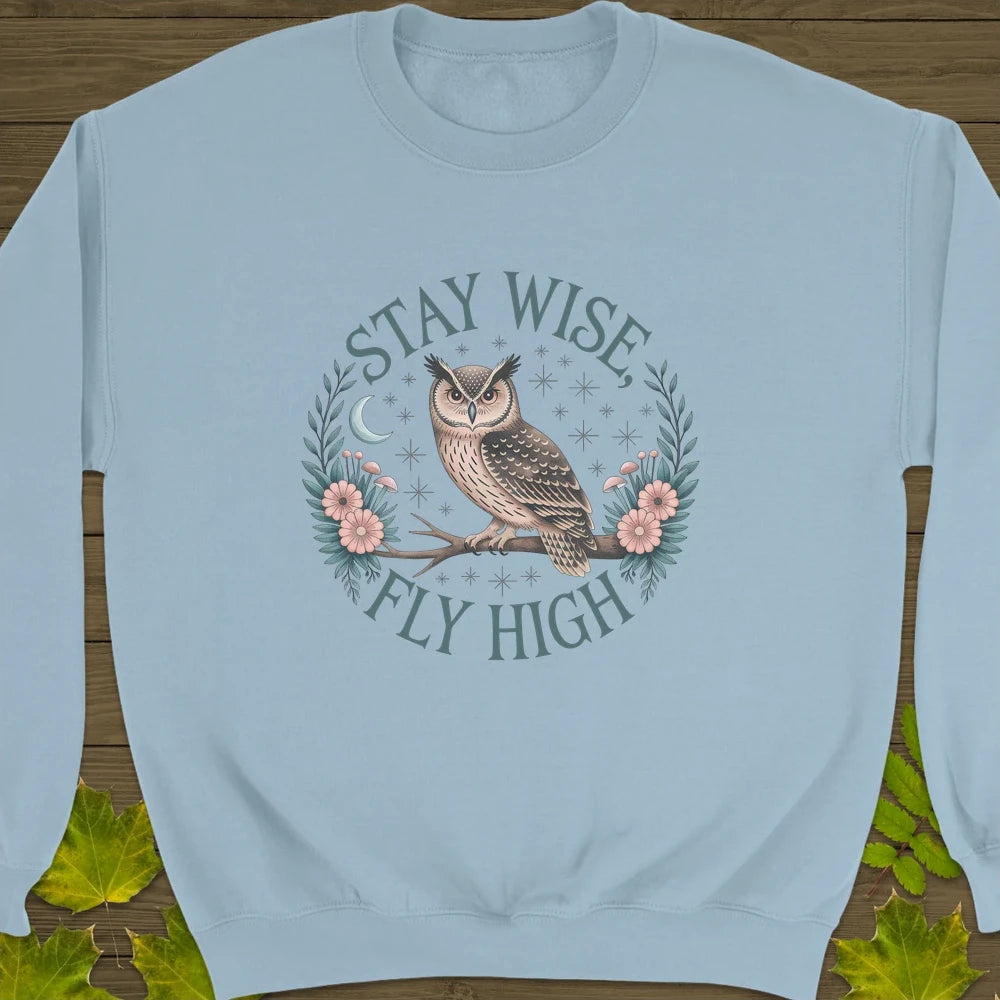 Stay Wise Owl Crewneck Sweatshirt Light Blue