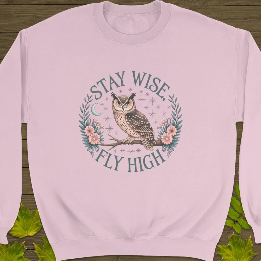 Stay Wise Owl Crewneck Sweatshirt Light Pink