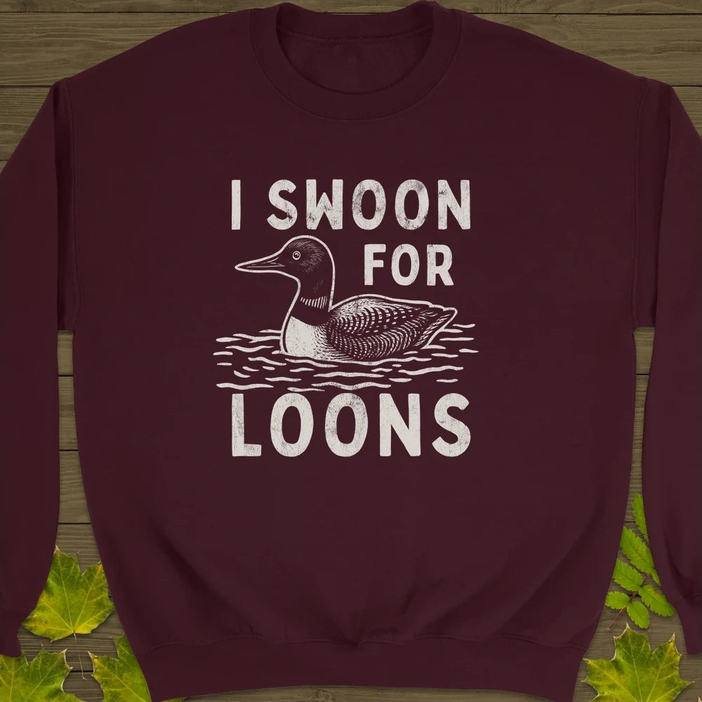 Swoon For Loons Crewneck Sweatshirt Maroon