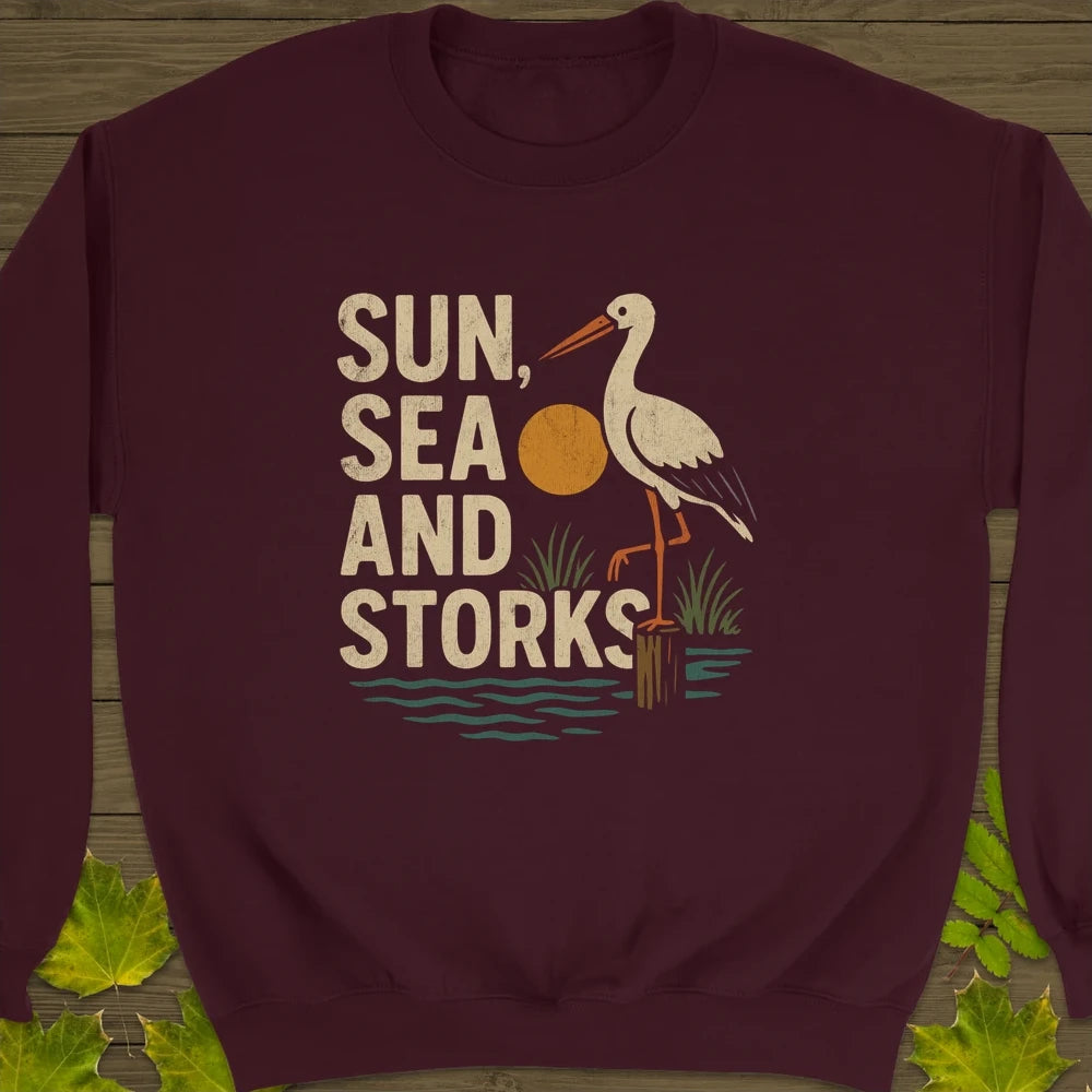 Sun, Sea and Storks Crewneck Sweatshirt Maroon