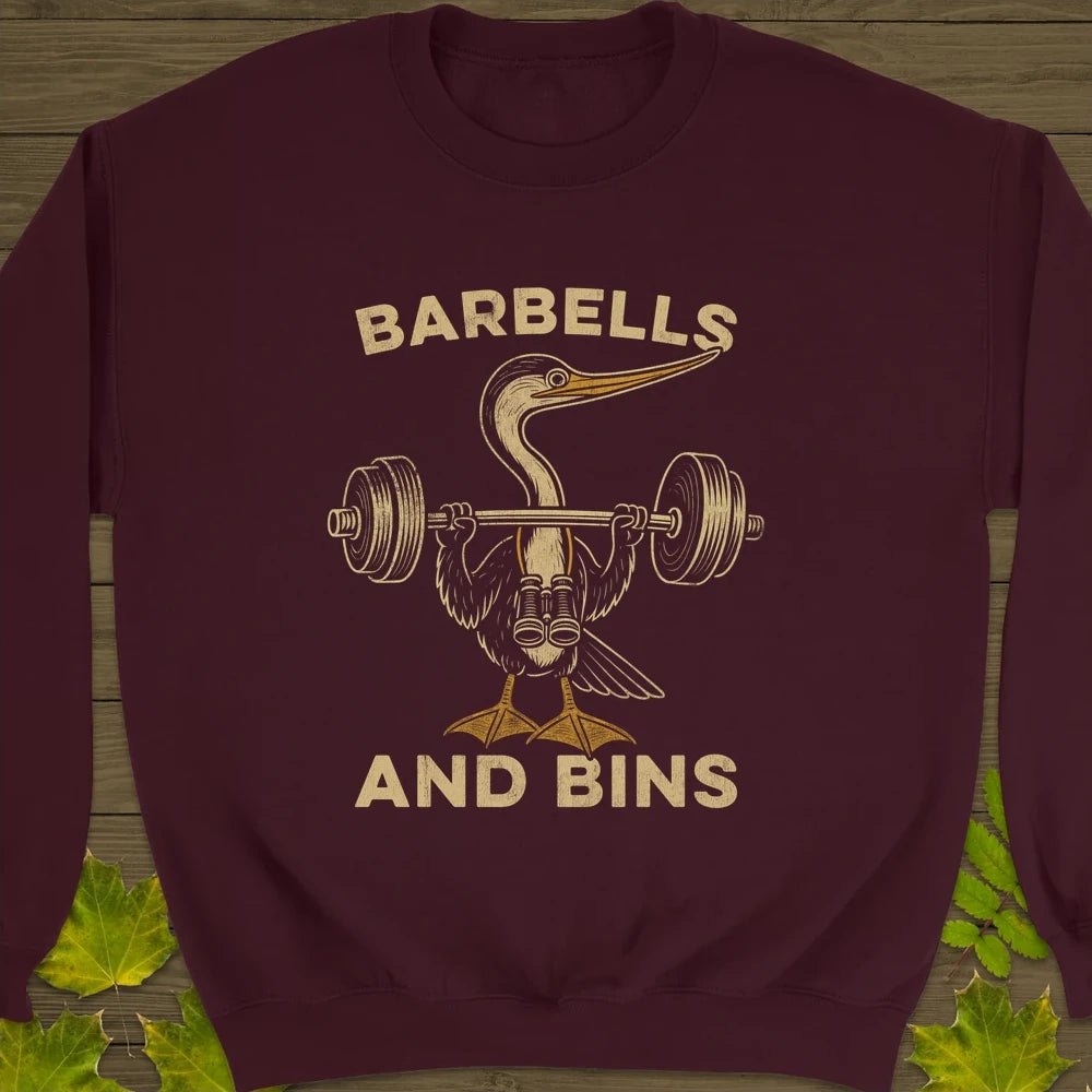 Barbells and Bins Crewneck Sweatshirt Maroon