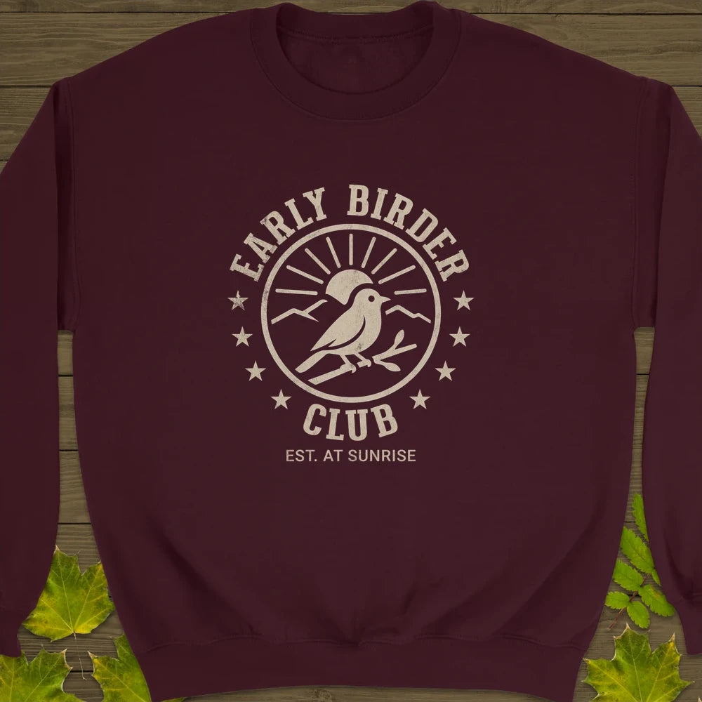 Early Birder Club Crewneck Sweatshirt Maroon