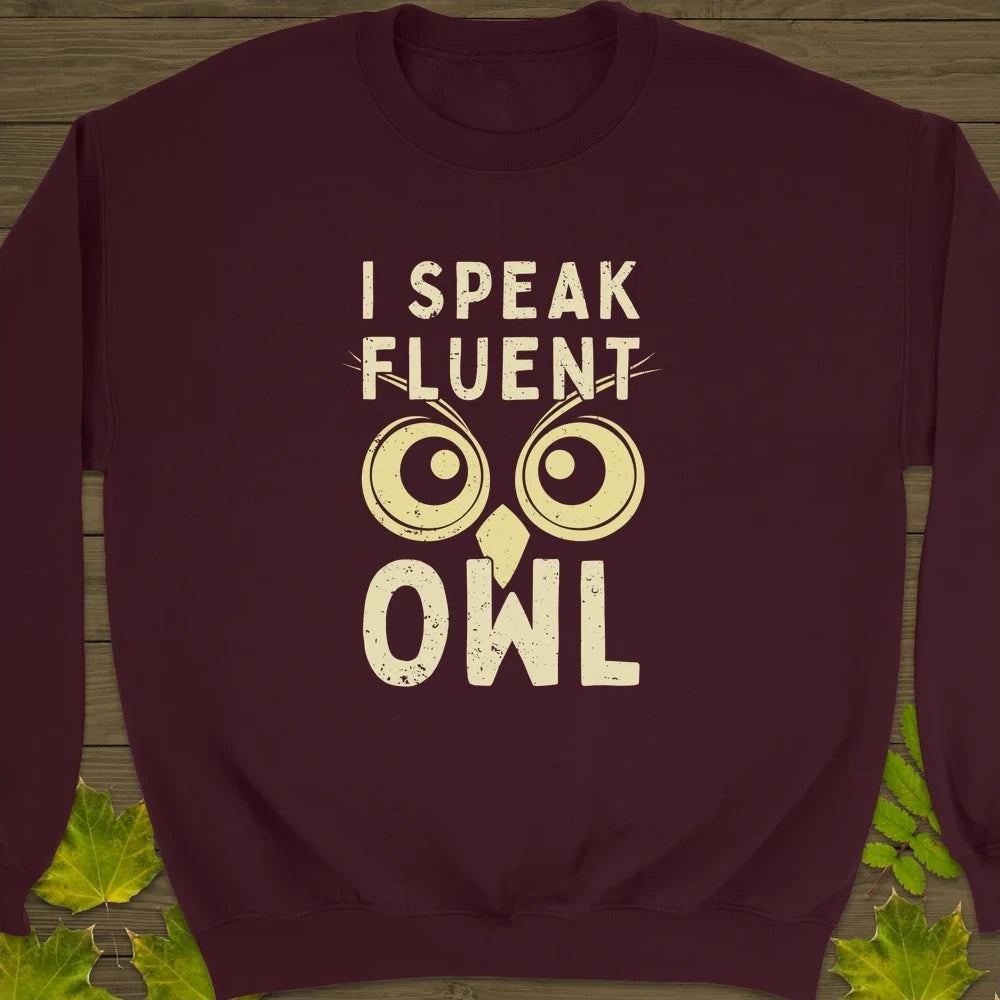 Speak Fluent Owl Crewneck Sweatshirt Maroon