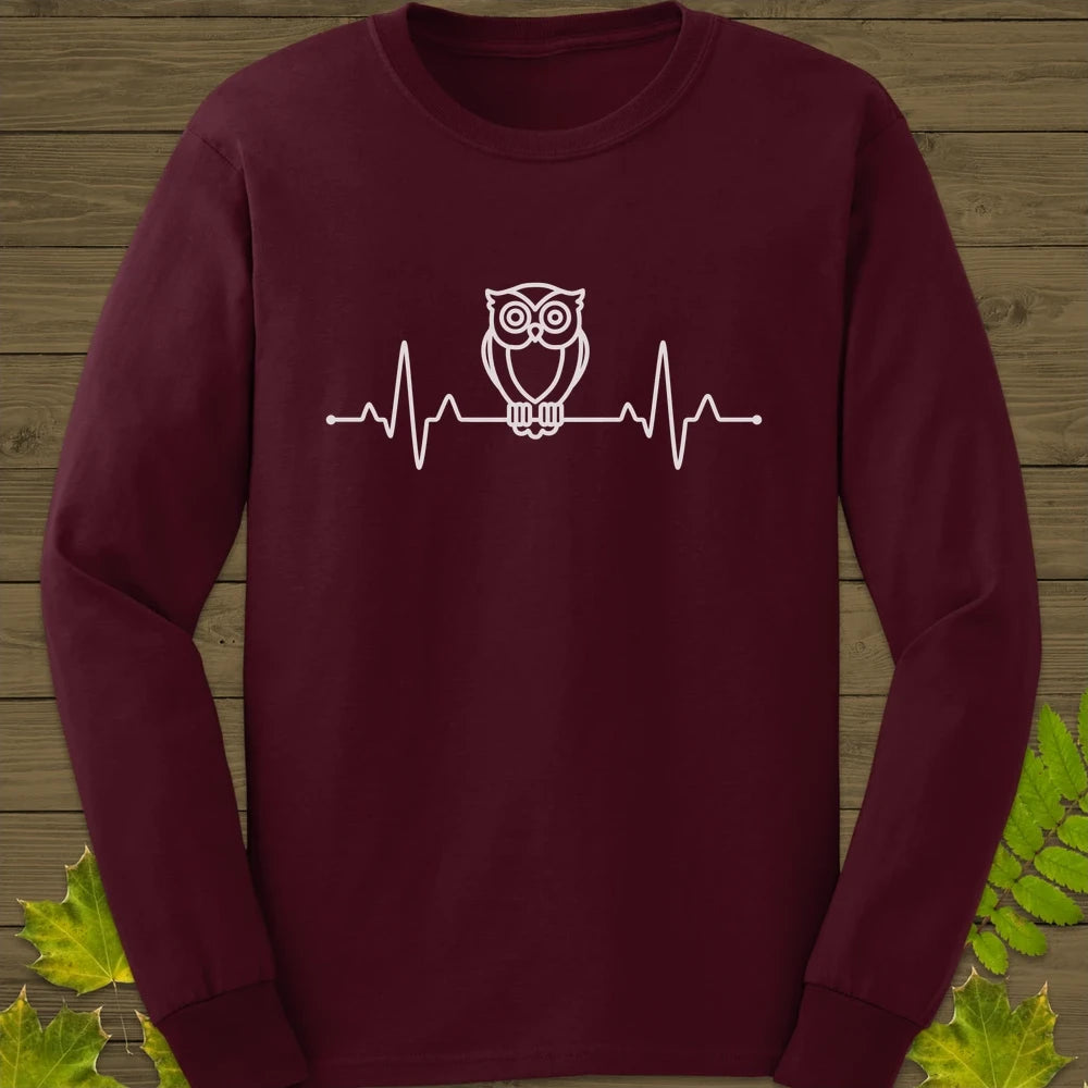 Owl Heartbeat Long Sleeve Maroon