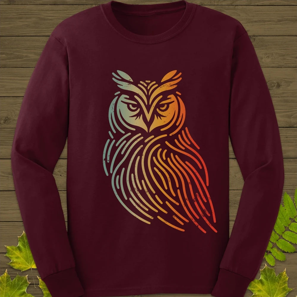 Modern Owl Silhouette Long Sleeve Maroon