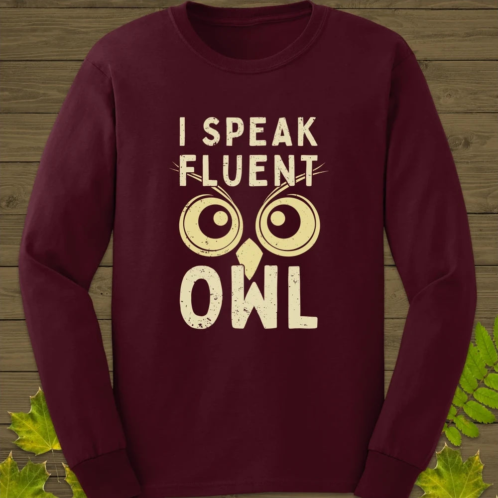Speak Fluent Owl Long Sleeve Maroon