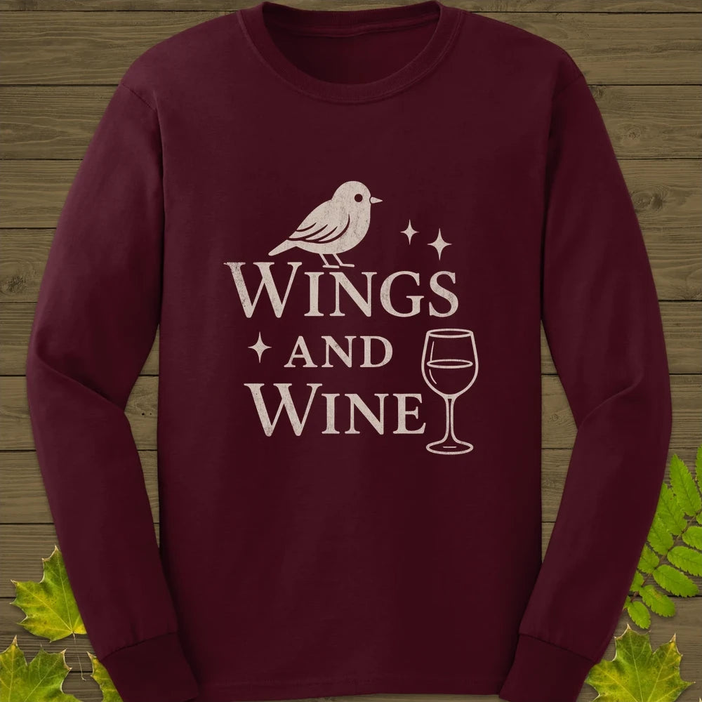 Wings and Wine Long Sleeve Maroon