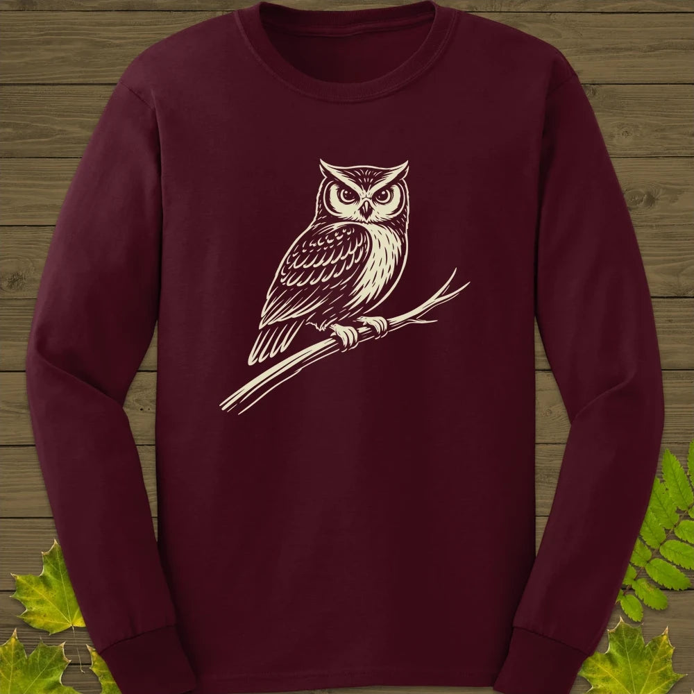 Silent Watcher Owl Long Sleeve Maroon